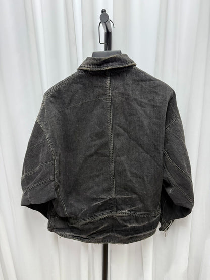 distressed washed black denim jacket