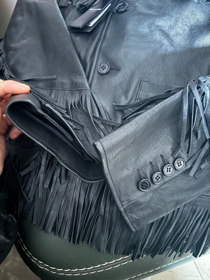saint laurent black leather fringe jacket
