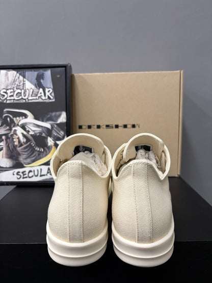 Rick Owens DRKSHDW White Canvas Low-Top Sneakers