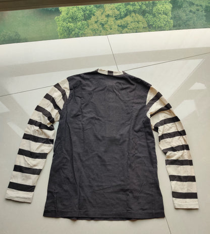 gray and white striped long sleeve shirt