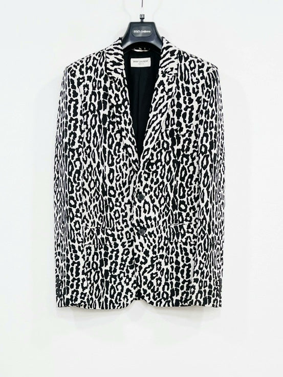 Saint Laurent Black White Leopard Blazer