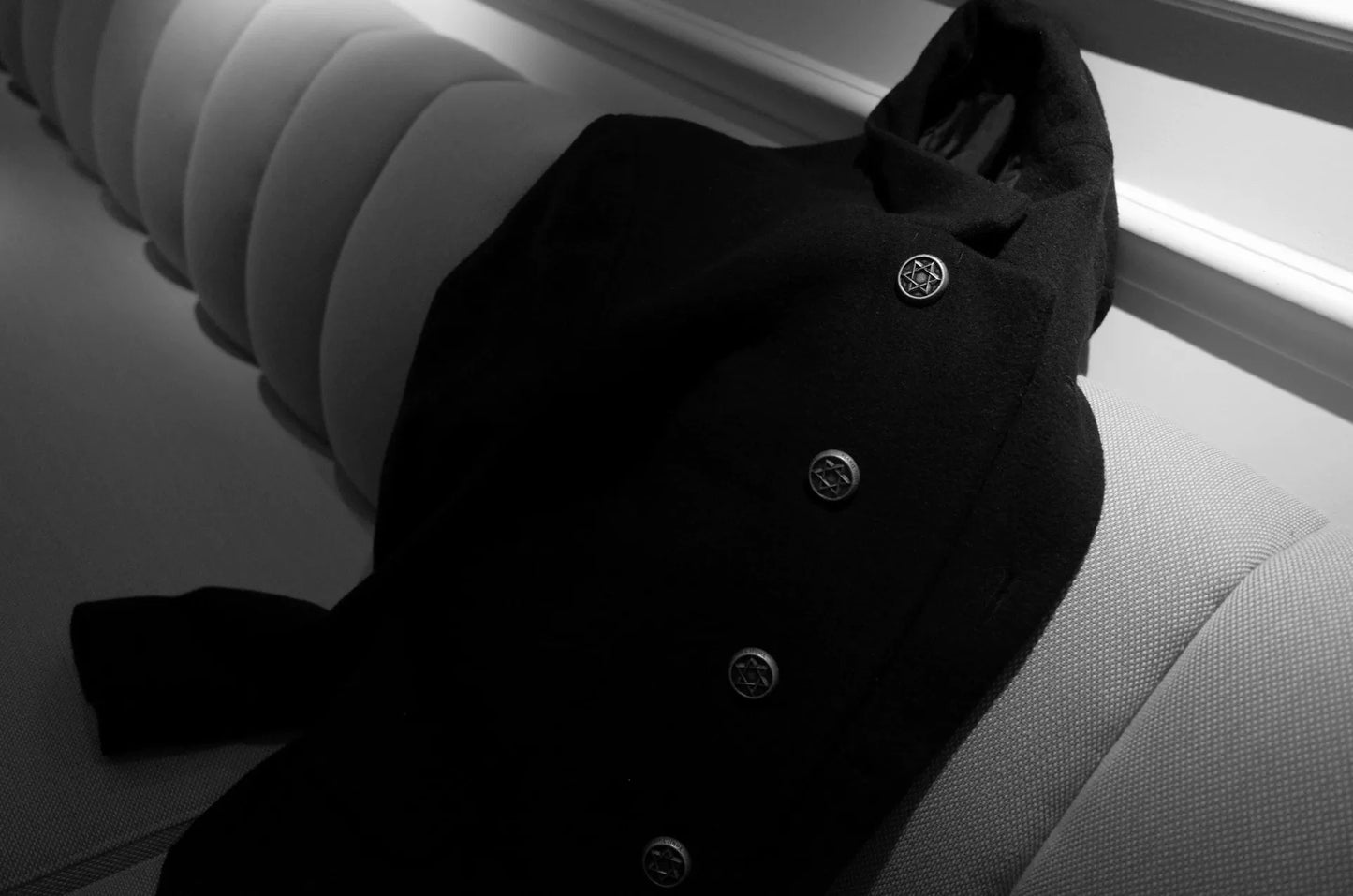 yohji yamamoto black jacket with silver buttons