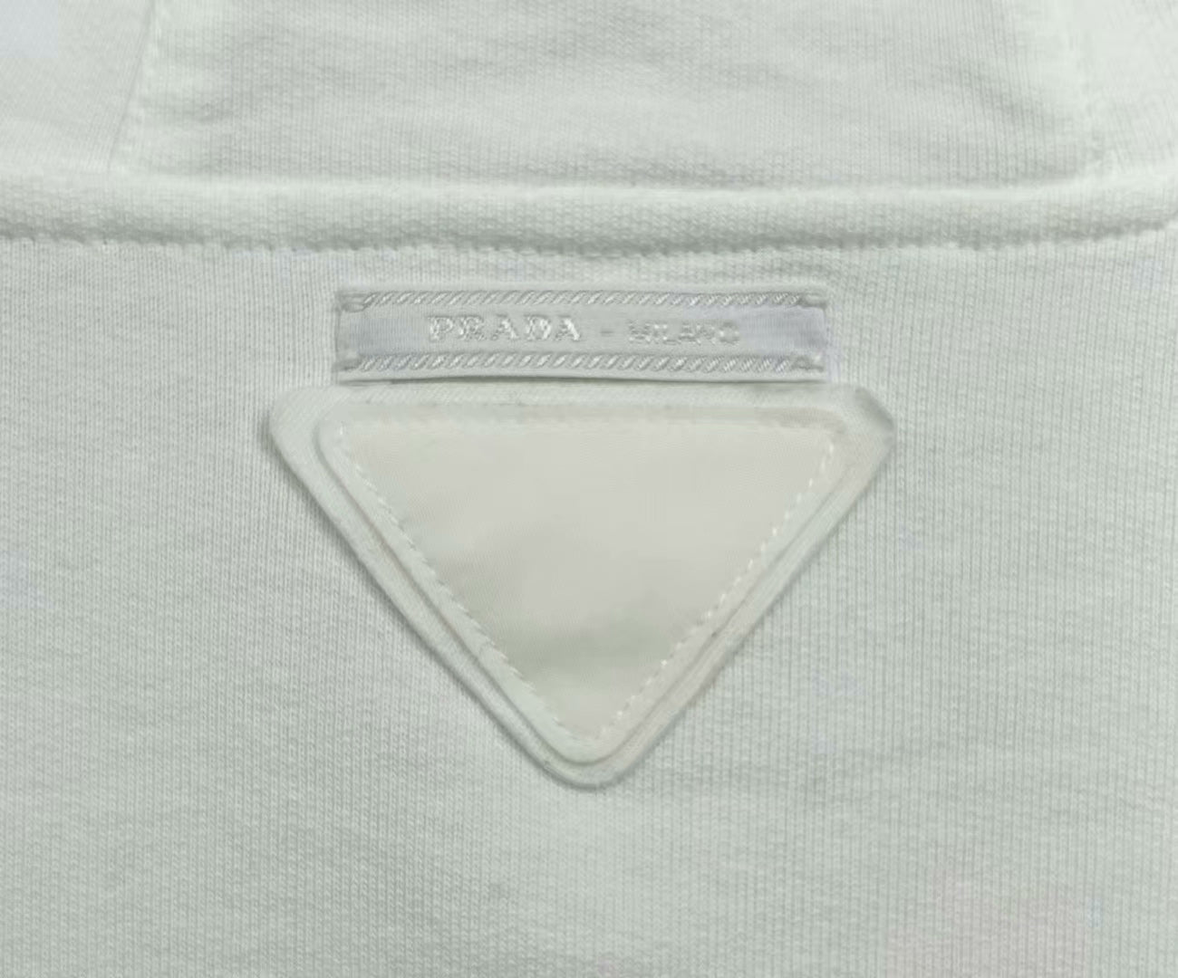 prada white logo hoodie with triangle tag