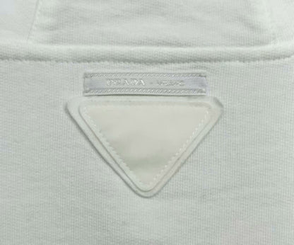 prada white logo hoodie with triangle tag