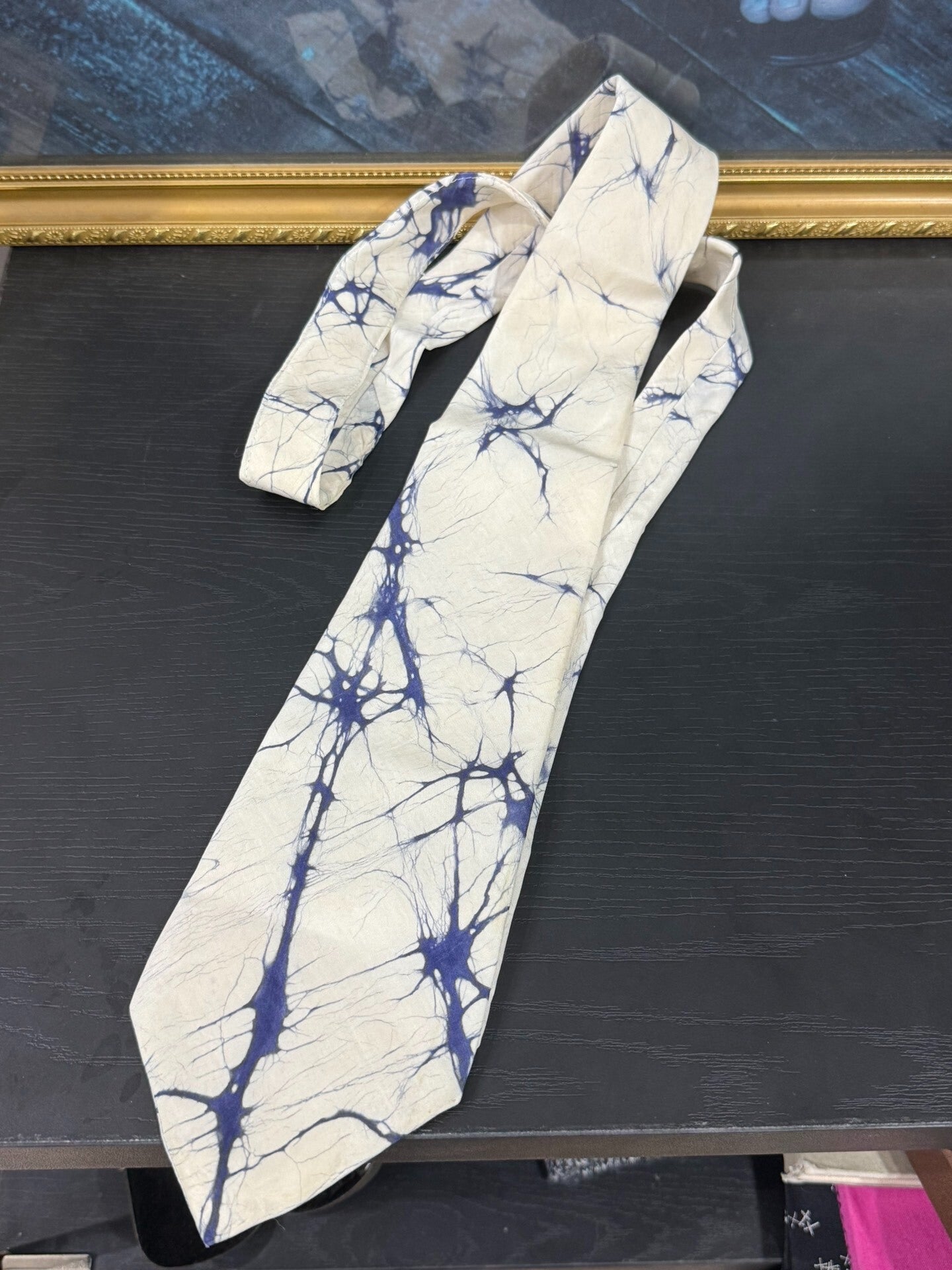 Comme des Garcons Blue Printed Silk Tie