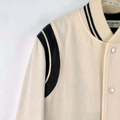 Yves Saint Laurent Cream Striped Baseball Jacket
