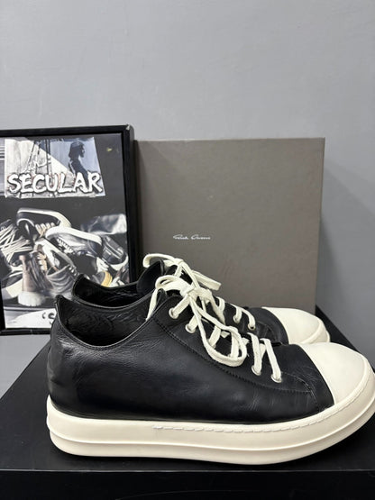 Rick Owens Leather Black White Low-Top Sneakers
