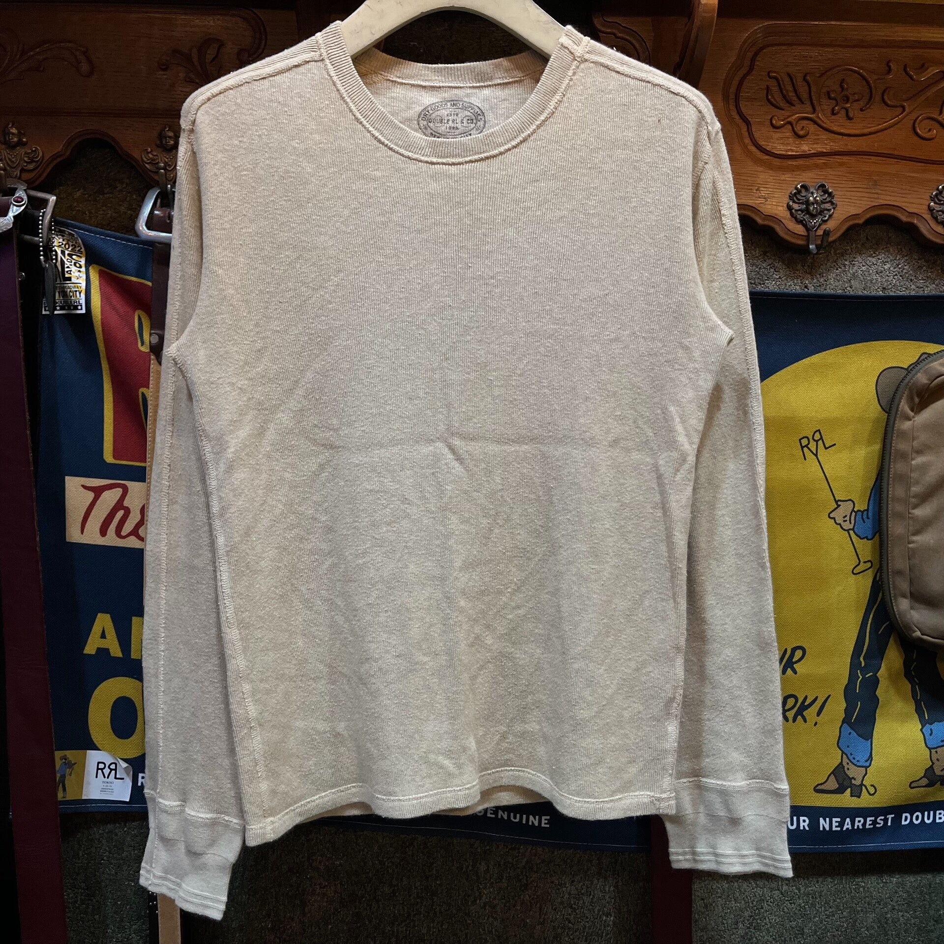 beige long sleeve RRL sweatshirt