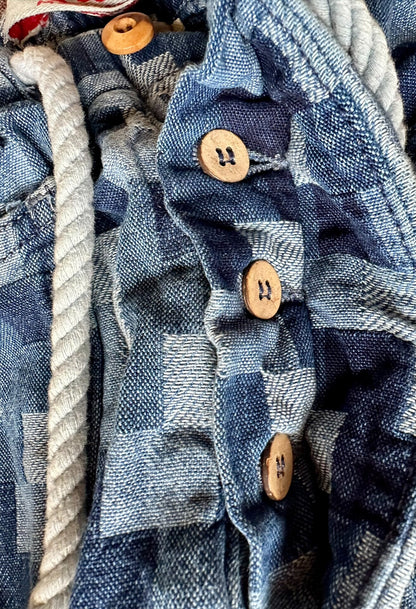 blue jacquard denim casual tapered pants