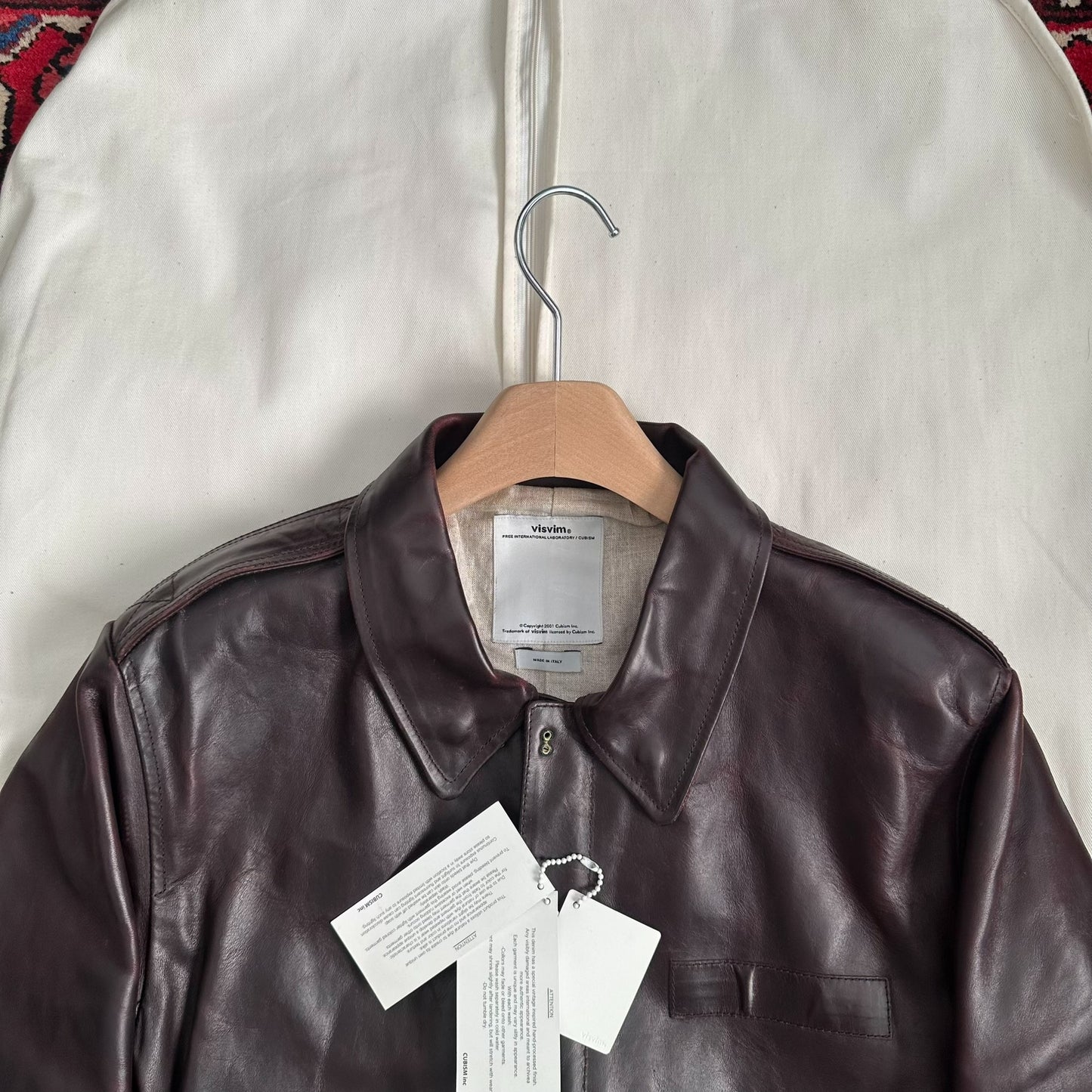 visvim elmendorf leather jacket in burgundy