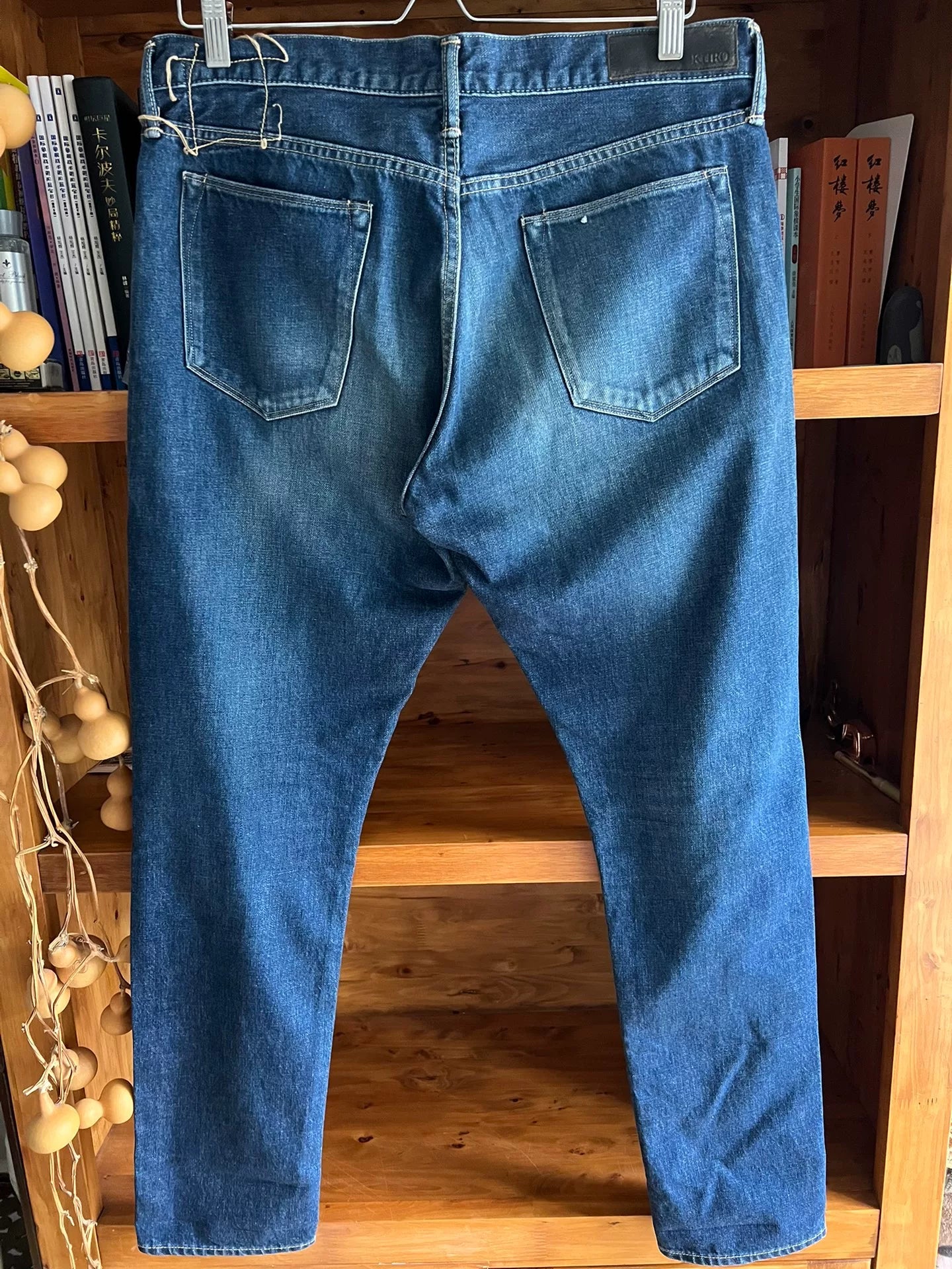 washed red ear denim talon zipper pants