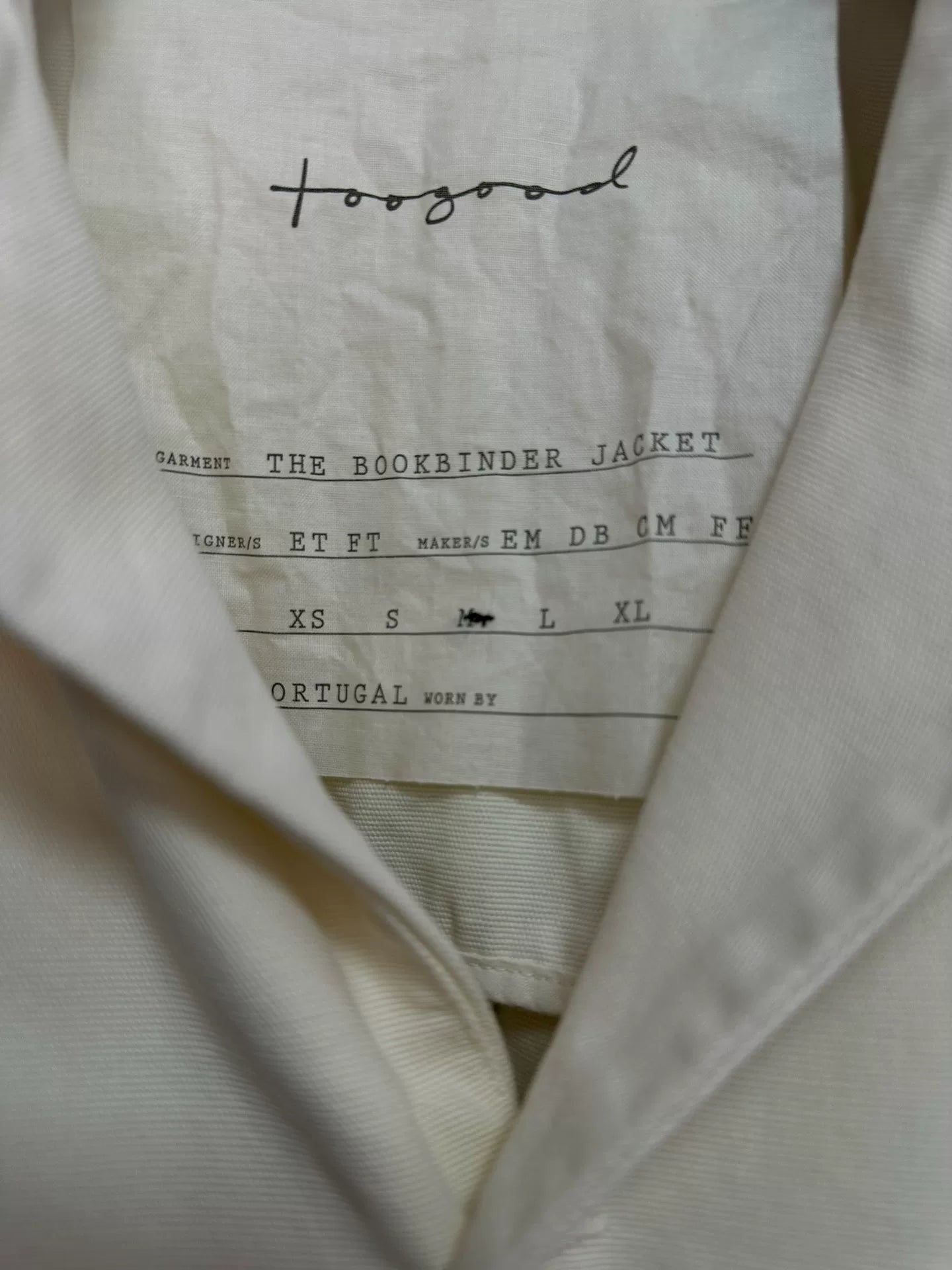 toogood bookbinder jacket in cream color