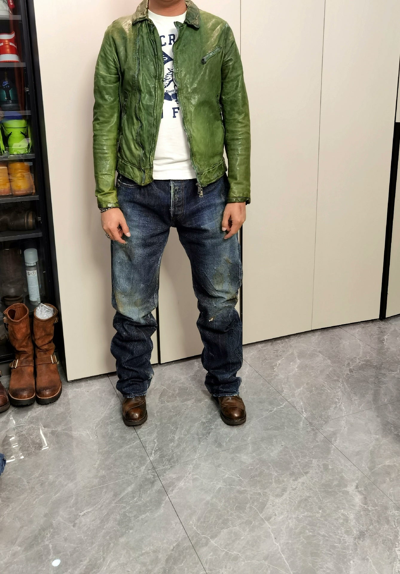 Giorgio Brato Vintage Dark Green Leather Jacket