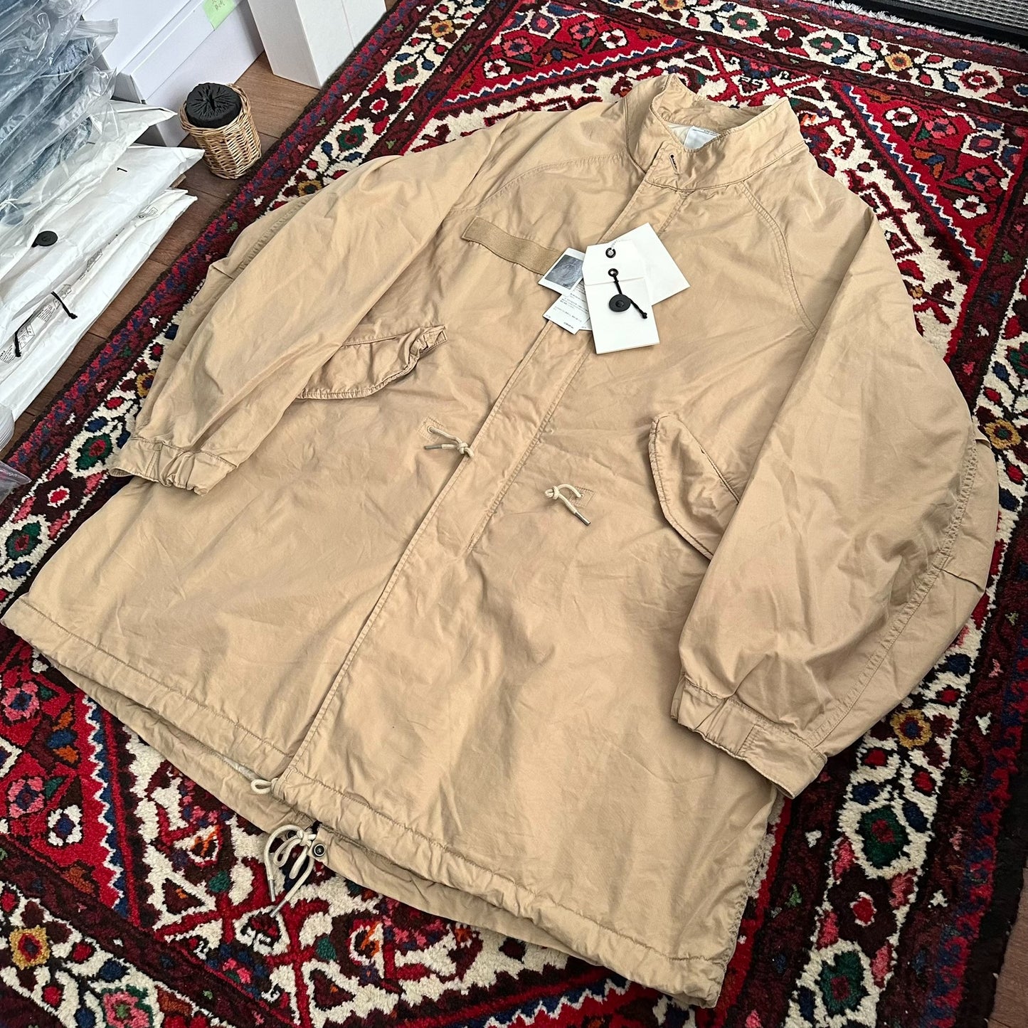 visvim m65 coat in beige color