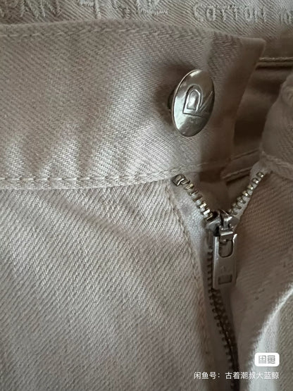 beige straight-leg denim pants for casual wear