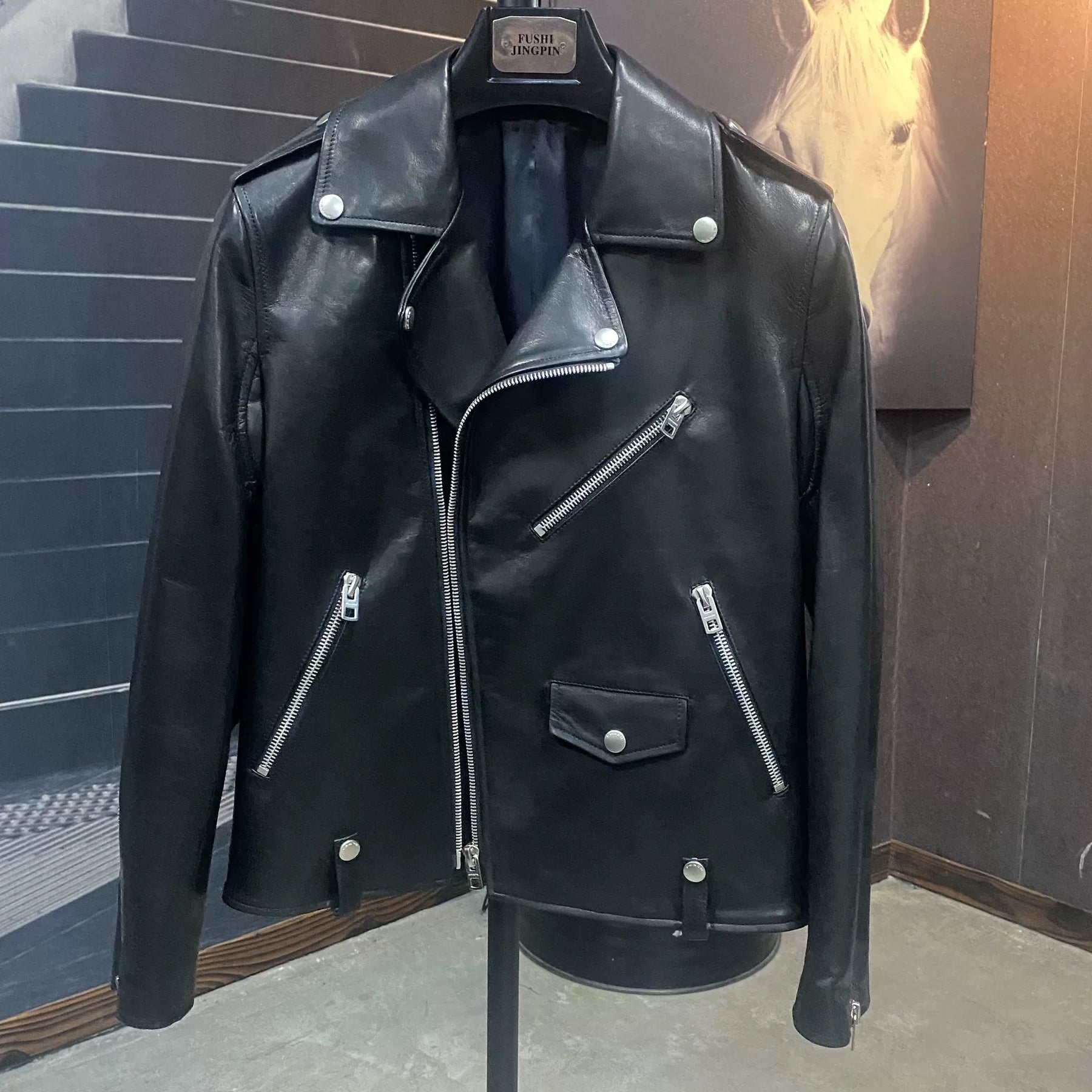 Black Goat Leather Biker Jacket