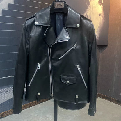Black Goat Leather Biker Jacket