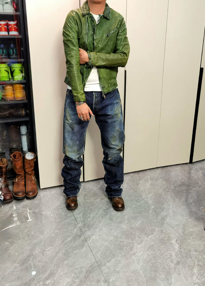 Giorgio Brato Vintage Dark Green Leather Jacket