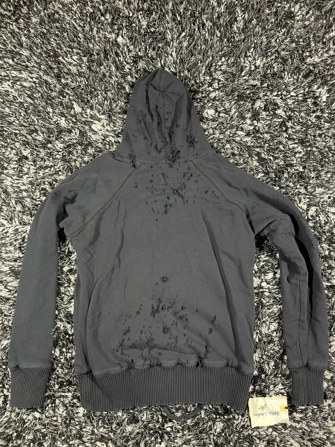 greg lauren black destroyed zip front hoodie