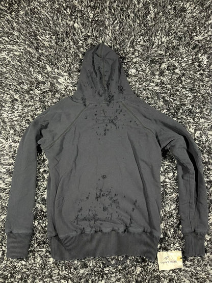 greg lauren black destroyed zip front hoodie