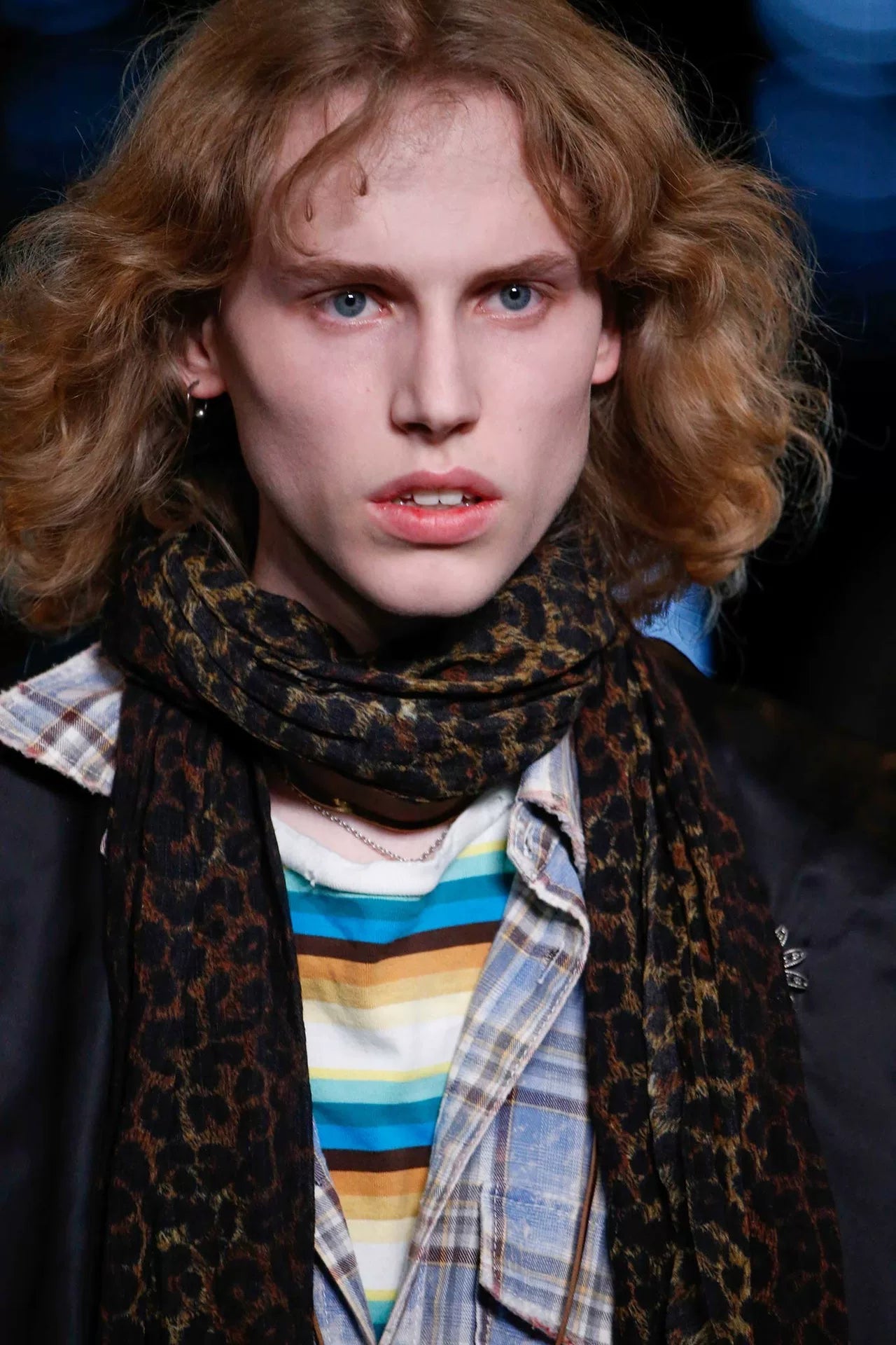 saint laurent blue distressed button-up shirt