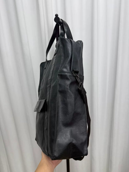 y's black leather tote bag for men