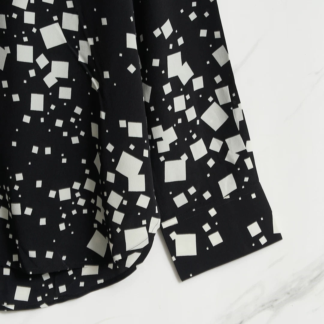 Saint Laurent Men's Square-Pattern Silk Shirt
