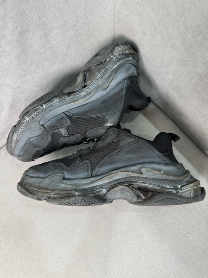 balenciaga triple s distressed black sneakers