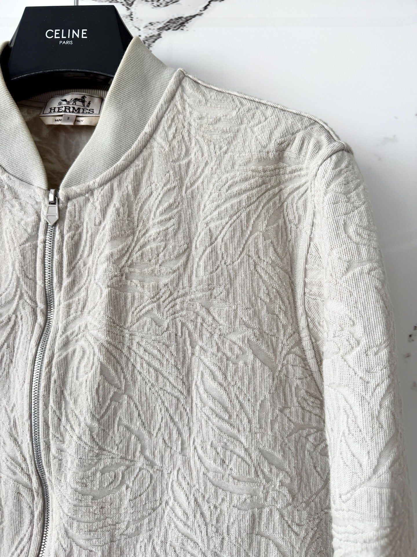 hermes gray knit baseball jacket size S
