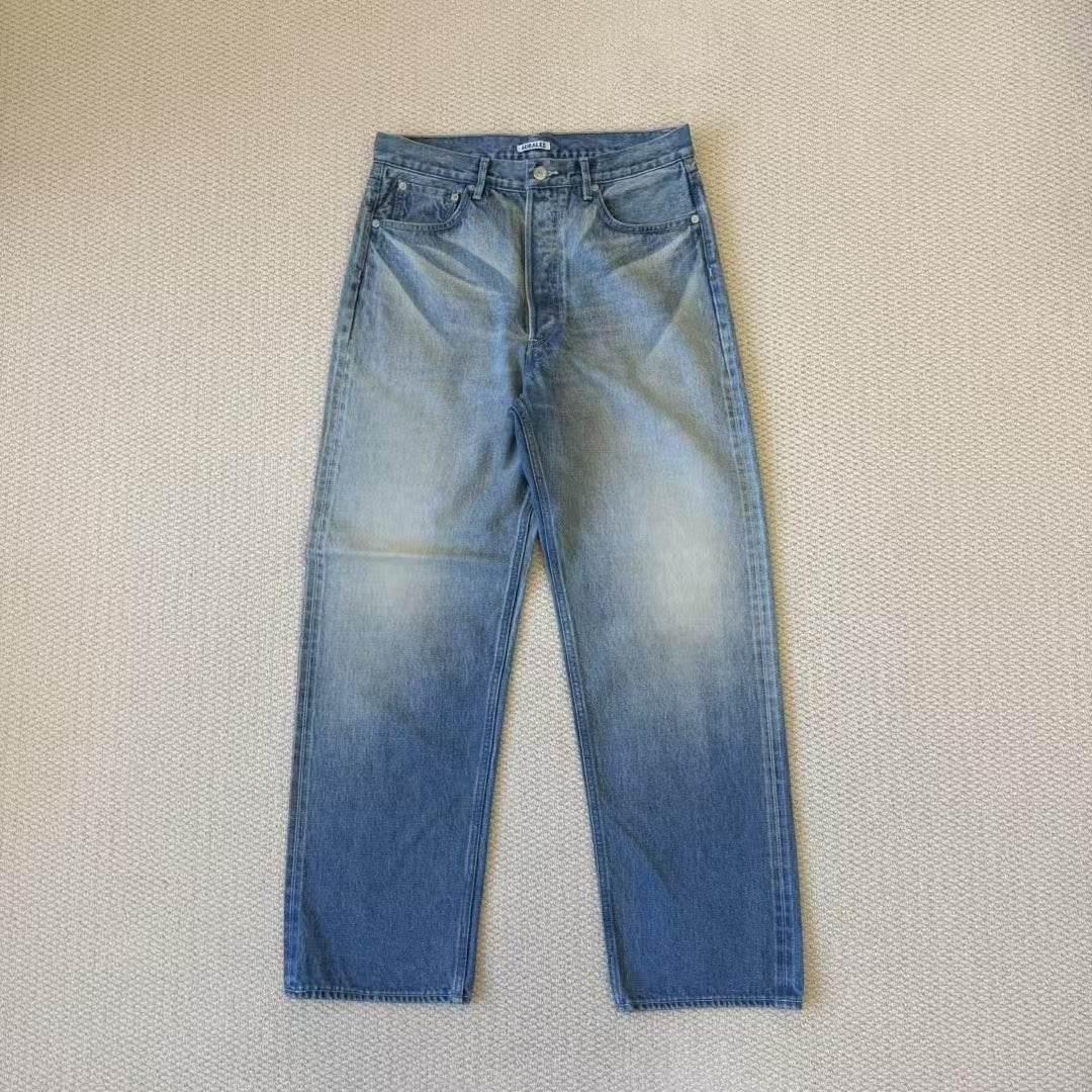AURALEE Selvedge Faded Heavy Denim Wide Pants