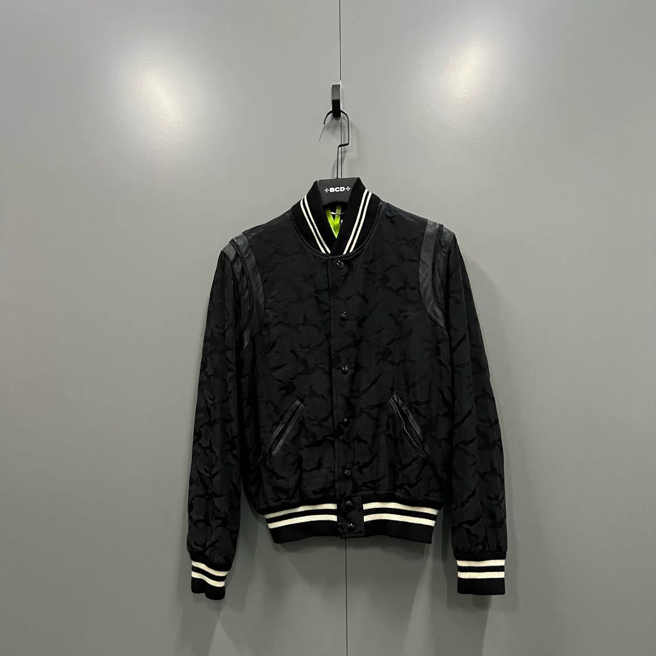 Saint Laurent Black Camouflage Leather Sleeve Jacket