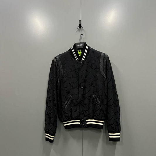 Saint Laurent Black Camouflage Leather Sleeve Jacket