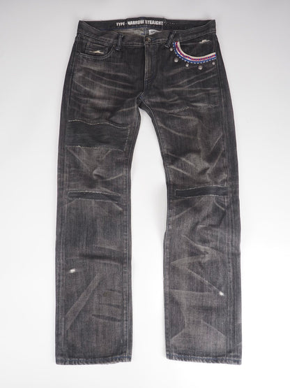 Neighborhood Beaded Savage Narrow Denim Black