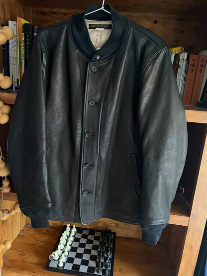 luxury carbon gray deer leather jacket