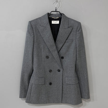 Saint Laurent Gray Double-Breasted Blazer