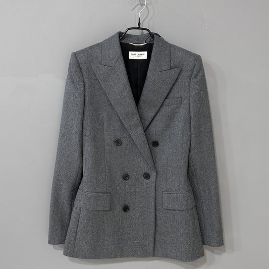 Saint Laurent Gray Double-Breasted Blazer