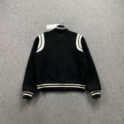 Saint Laurent Leather Sleeves Baseball Jacket