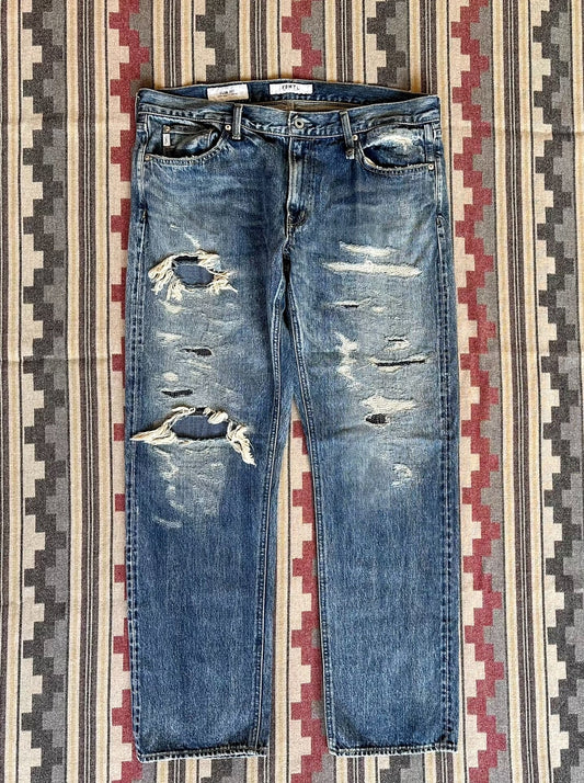 fdmtl slim fit denim distressed jeans