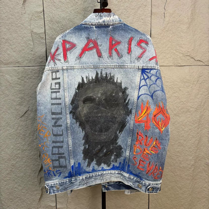 balenciaga graffiti print denim jacket