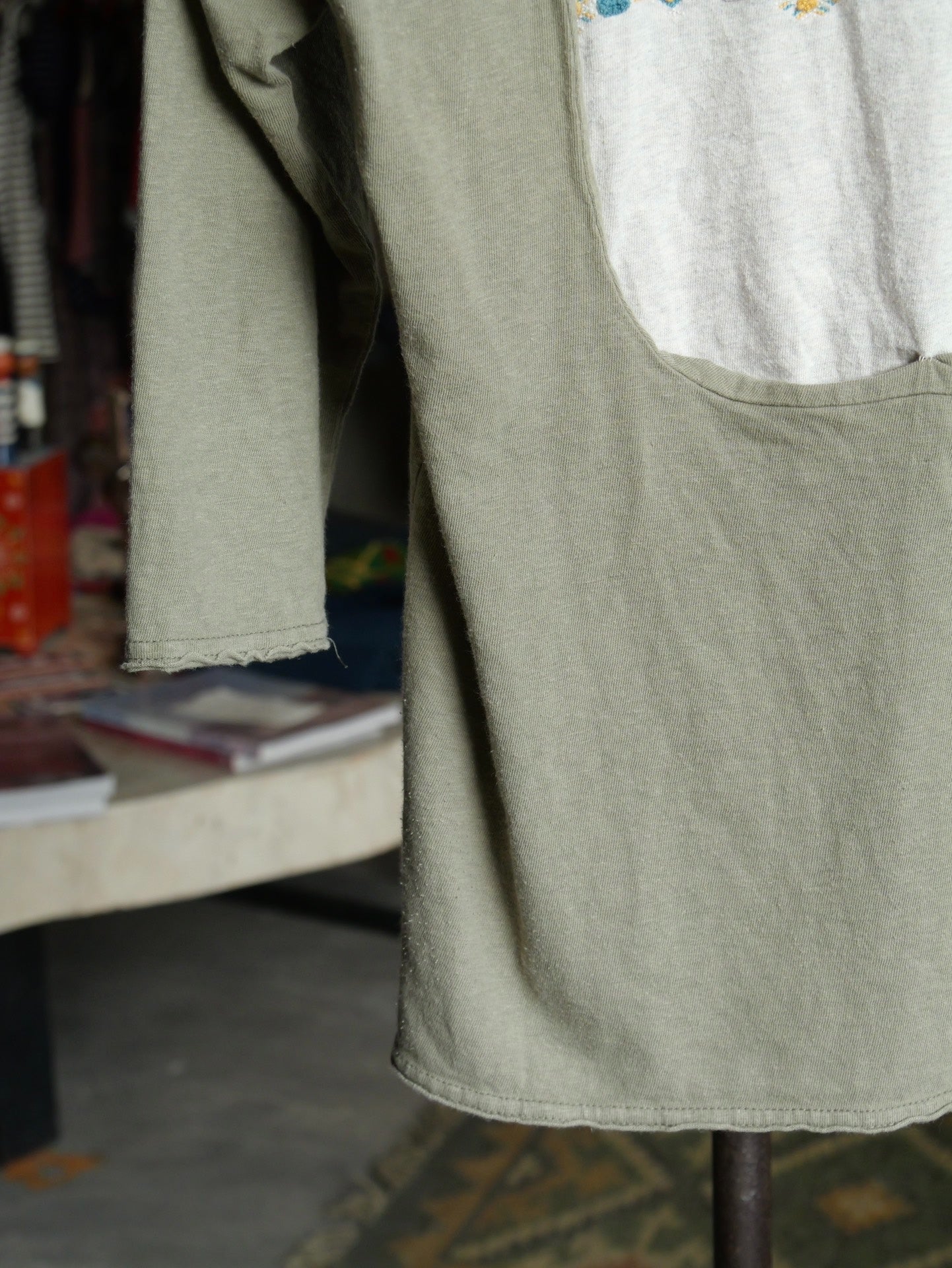 Kapital 3/4 Sleeve Colorblock Totem Embroidery Top