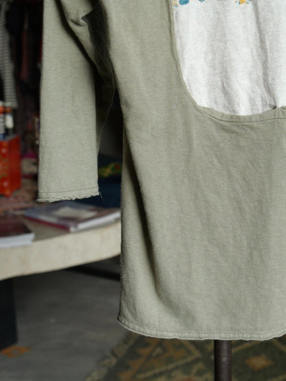 Kapital 3/4 Sleeve Colorblock Totem Embroidery Top
