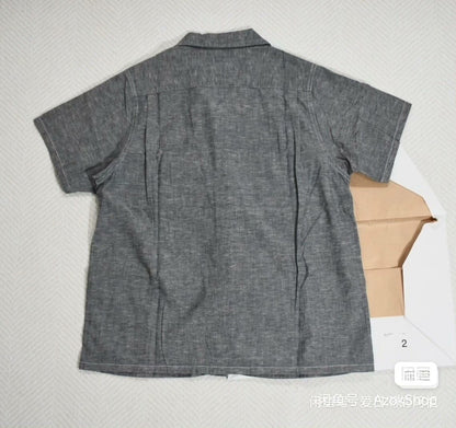 Visvim Gray Short-Sleeve Chambray Shirt with 'Peerless' Embroidery