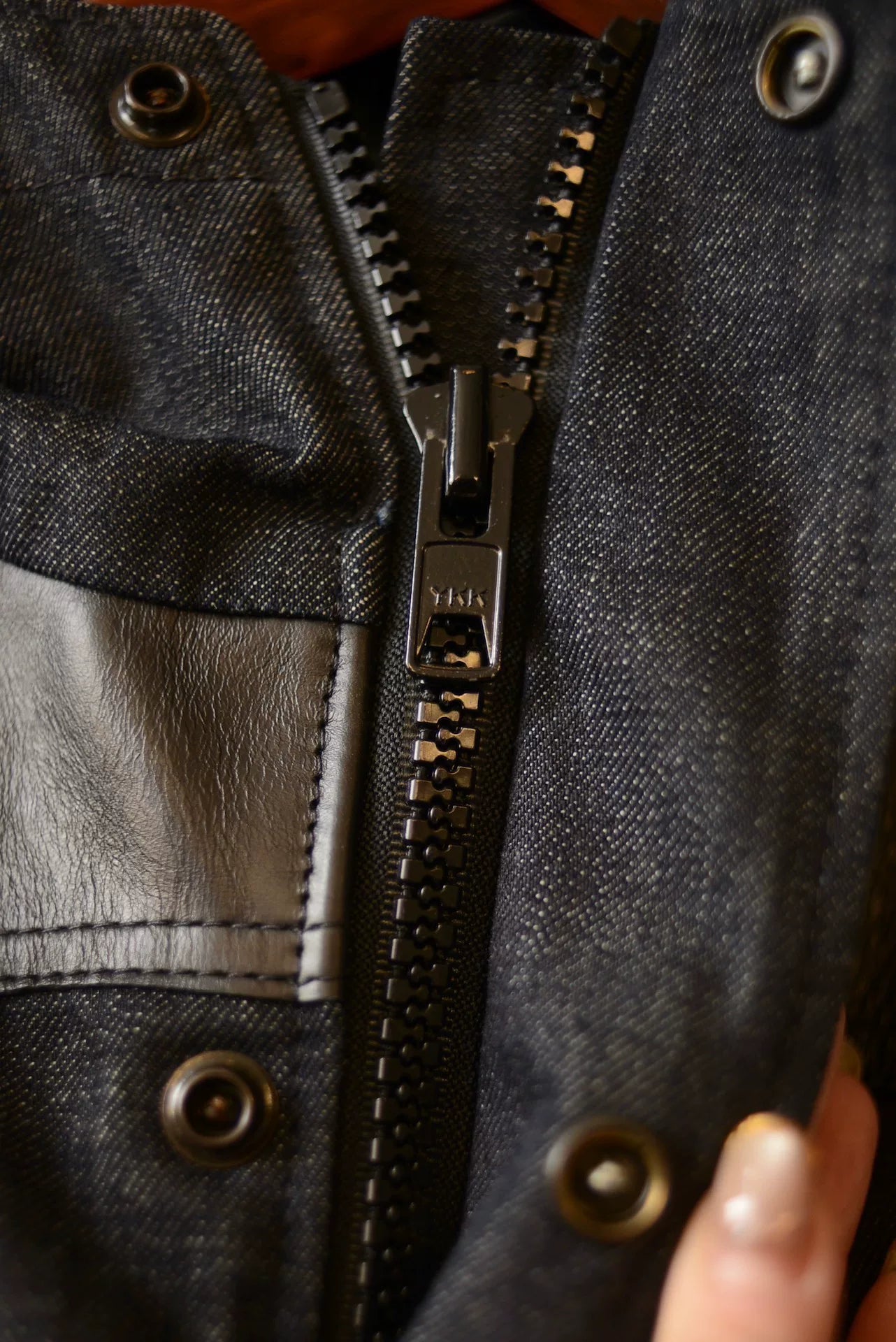 Schott Patchwork Leather Padded Denim Jacket