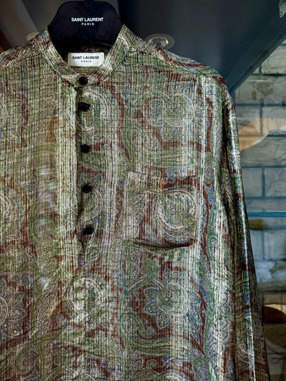 saint laurent silk shirt with golden patterns