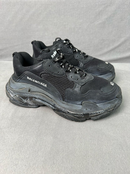balenciaga triple s distressed black sneakers