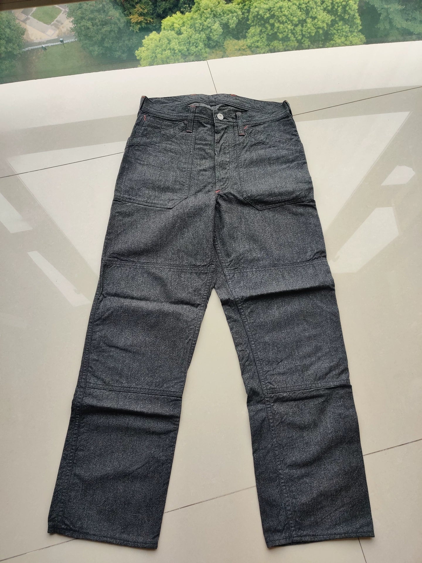 freewheelers bootleggers gray denim pants