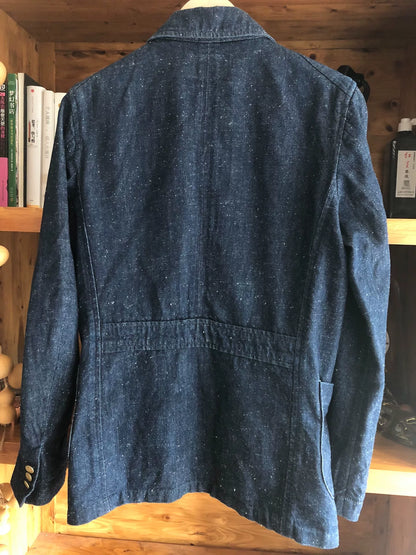 vintage denim blazer with gold buttons