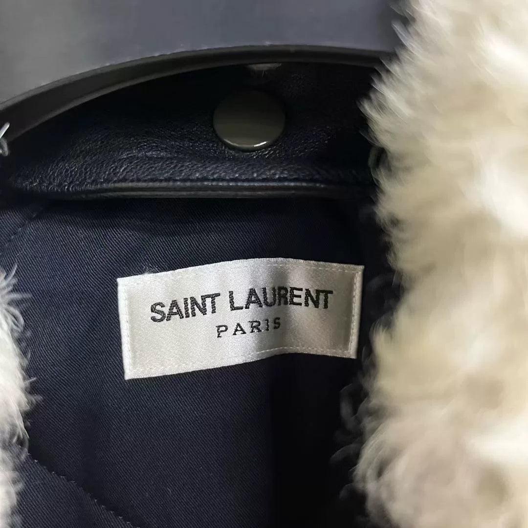 Saint Laurent Olive Green Fur Collar Jacket