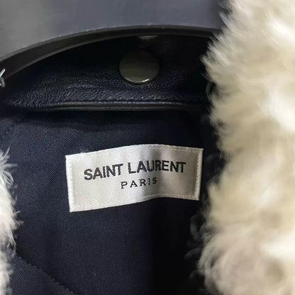 Saint Laurent Olive Green Fur Collar Jacket