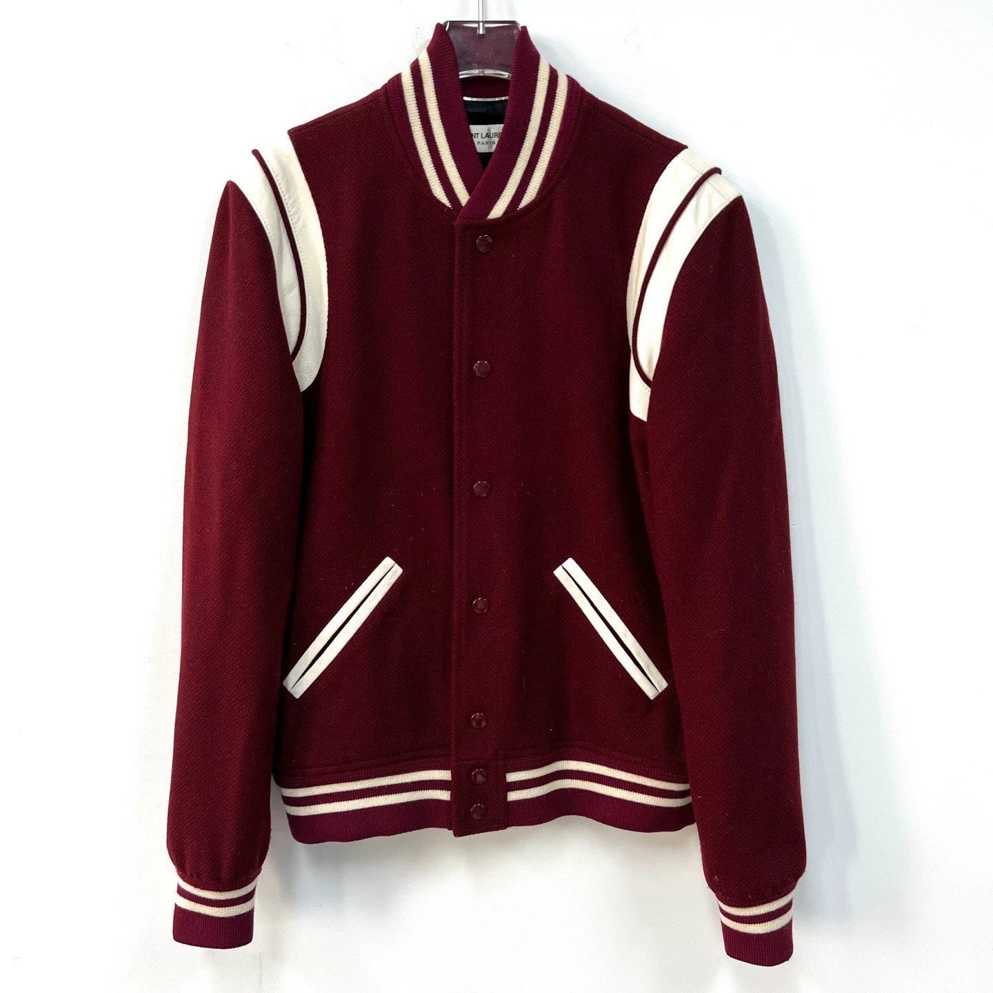 SAINT LAURENT Burgundy Varsity Wool Jacket